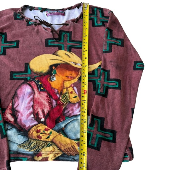 AOP Cowgirl Western Vintage Blouse Top Graphic Pullover Rodeo Gordon James Y2K - Picture 7 of 10